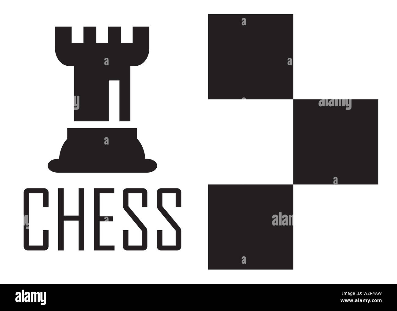 Logo d'échecs Concept avec damier. Vector Illustration d'échecs. Icônes d'Échecs noir. Banque D'Images