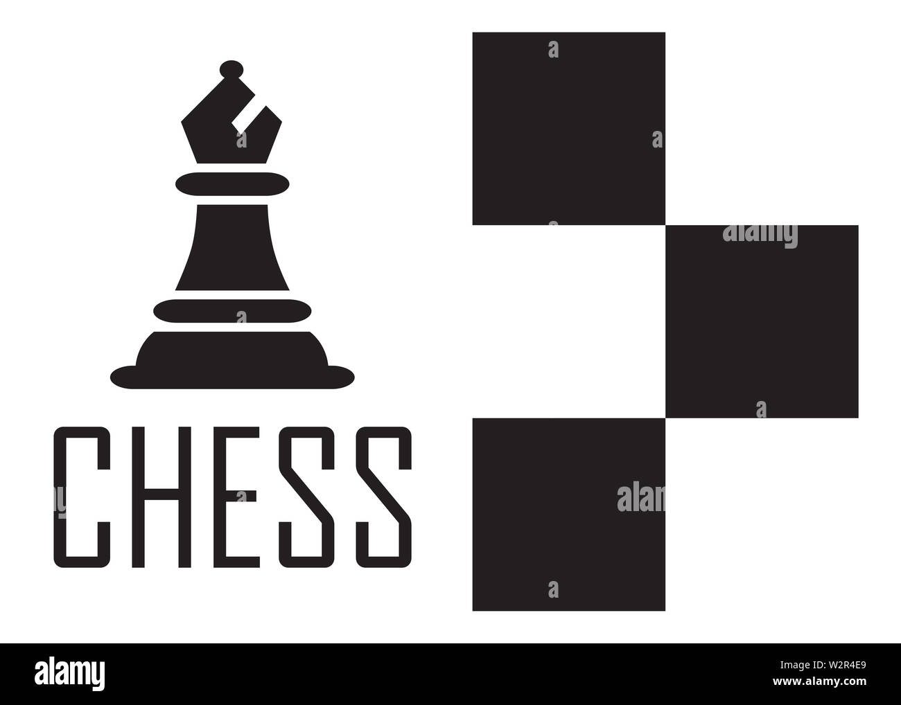 Logo d'échecs Concept avec damier. Vector Illustration d'échecs. Icônes d'Échecs noir. Banque D'Images