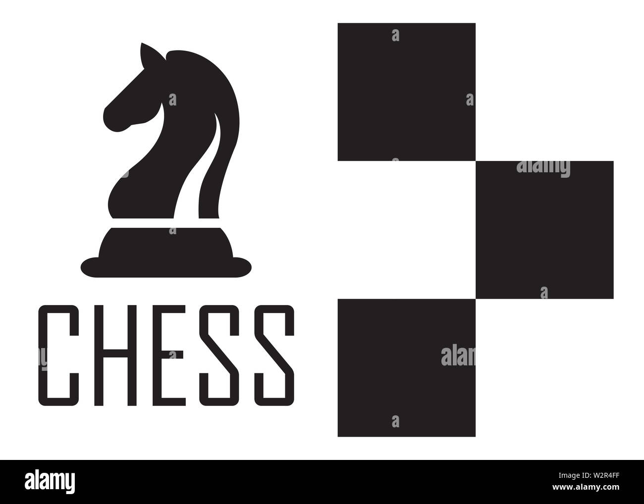 Logo d'échecs Concept avec damier. Vector Illustration d'échecs. Icônes d'Échecs noir. Banque D'Images