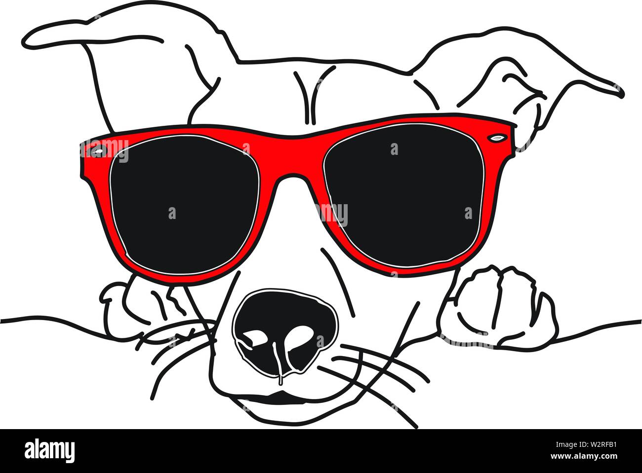 Vector illustration face de chien avec des lunettes noir et blanc Illustration de Vecteur