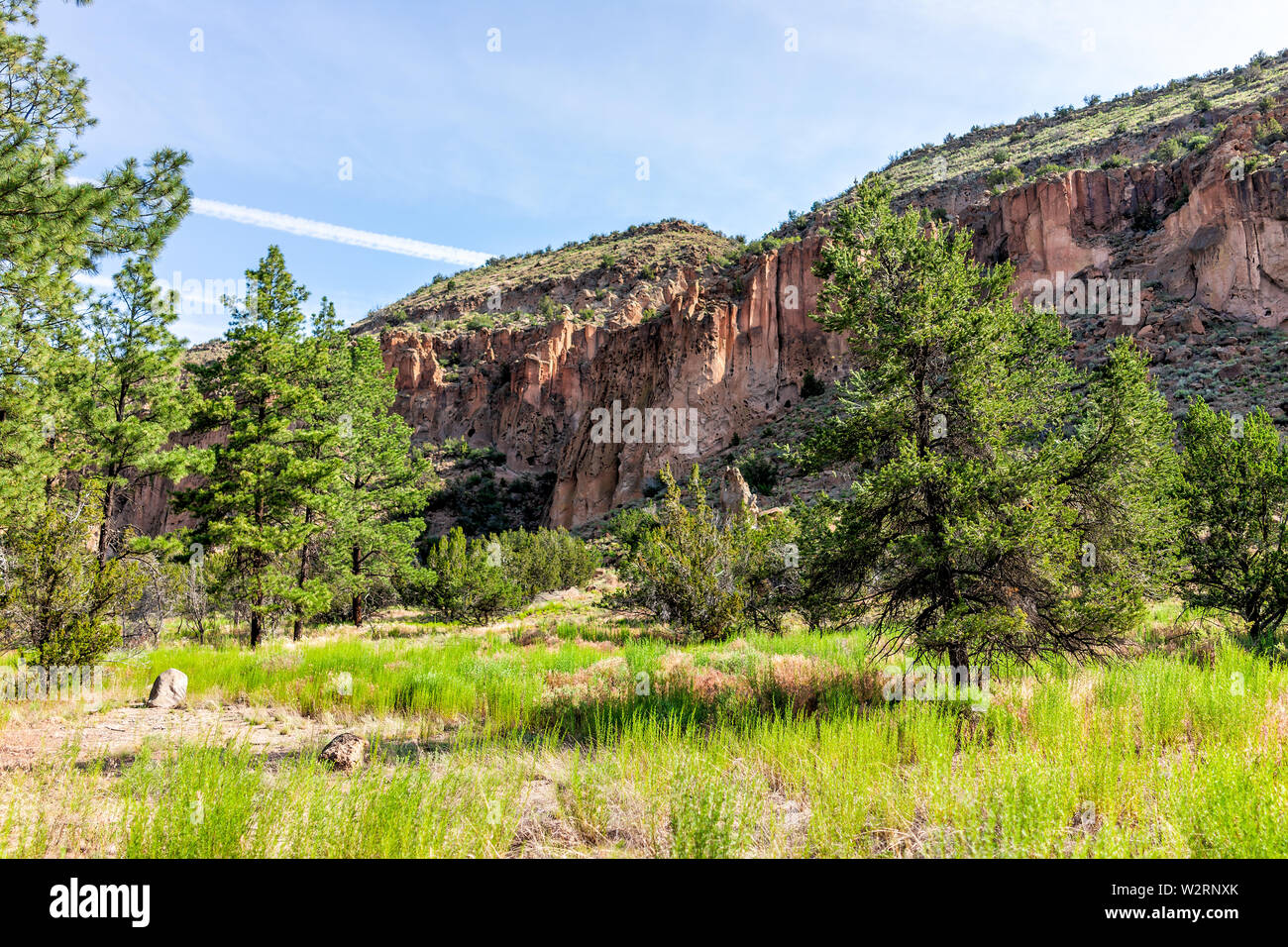 Paysages de falaises canyon au sentier en boucle principale Bandelier National Monument dans le Nouveau Mexique au cours de l'été à Los Alamos Banque D'Images