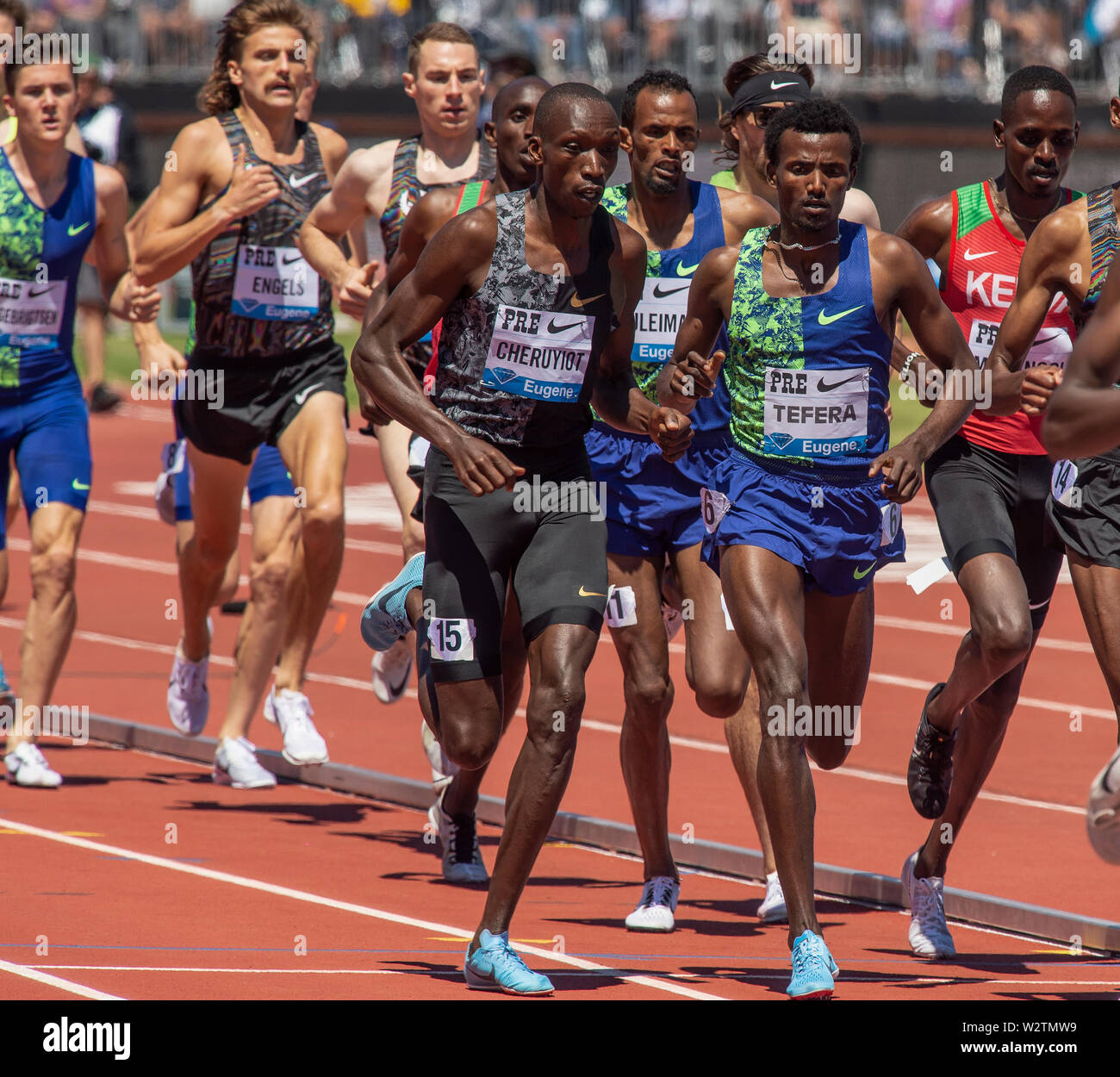 Californie - USA - 30 juin 2019 : Timothy Cheruyiot et Samuel Tefera concurrentes dans les hommes 1 Mile Bowerman rallye à l'IAAF Diamond League Prefontaine Banque D'Images