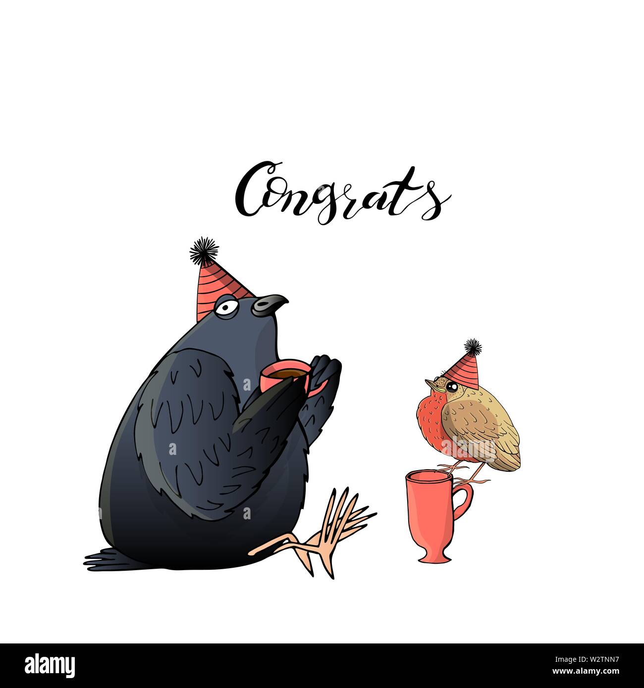 Pigeon mignon holding tasse de thé et petit oiseau posé sur une tasse rose. part. congrats lettrage isolé sur fond blanc. stock vector illustration Illustration de Vecteur Pigeon mignon holding tasse de thé et petit oiseau posé sur une tasse rose. part. congrats lettrage isolé sur fond blanc. stock vector illustration Illustration de Vecteur