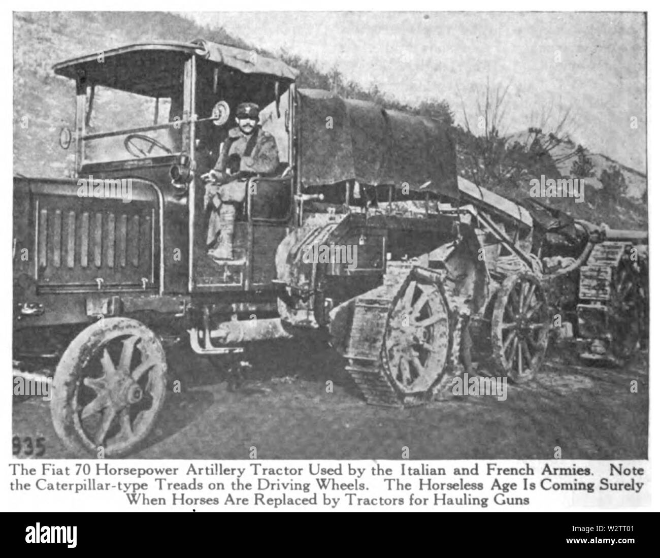 Tracteur d'artillerie Fiat en âge sans chevaux v43 n4 1918-02-15 p50 Banque D'Images