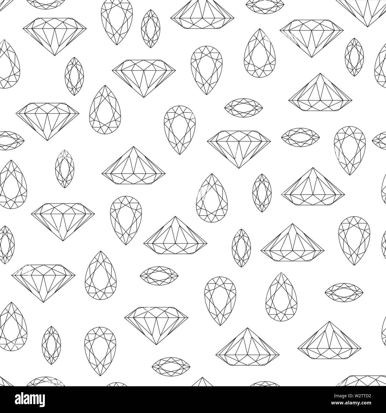 Noir et blanc monochrome modèle transparent avec des pierres précieuses et de diamants sur fond blanc. stock vector illustration Illustration de Vecteur