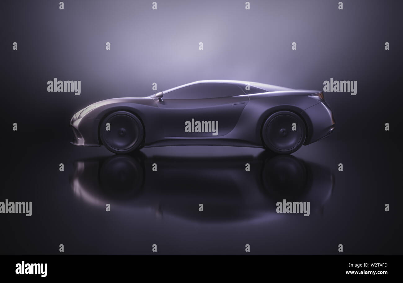 Sports Car Concept fait en 3D logiciel. Image Concept de prototype et des essais aérodynamiques. Banque D'Images