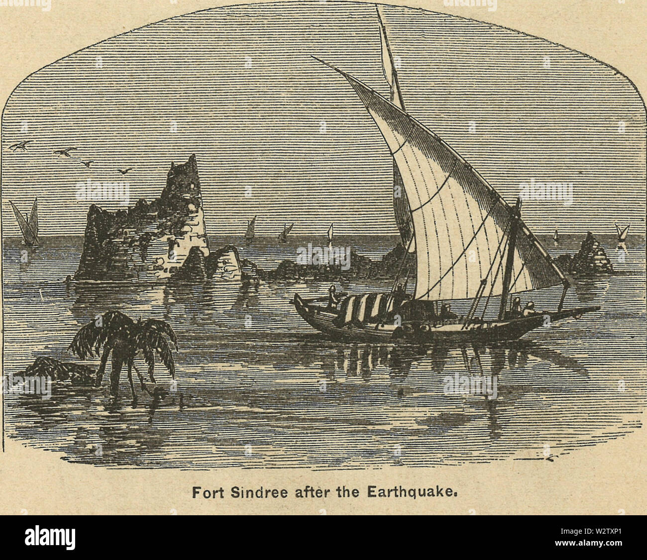 Le fort et le village de Sindree a coulé tellement par le tremblement de terre de 1819 que les sommets sont vus au-dessus de l'eau Banque D'Images