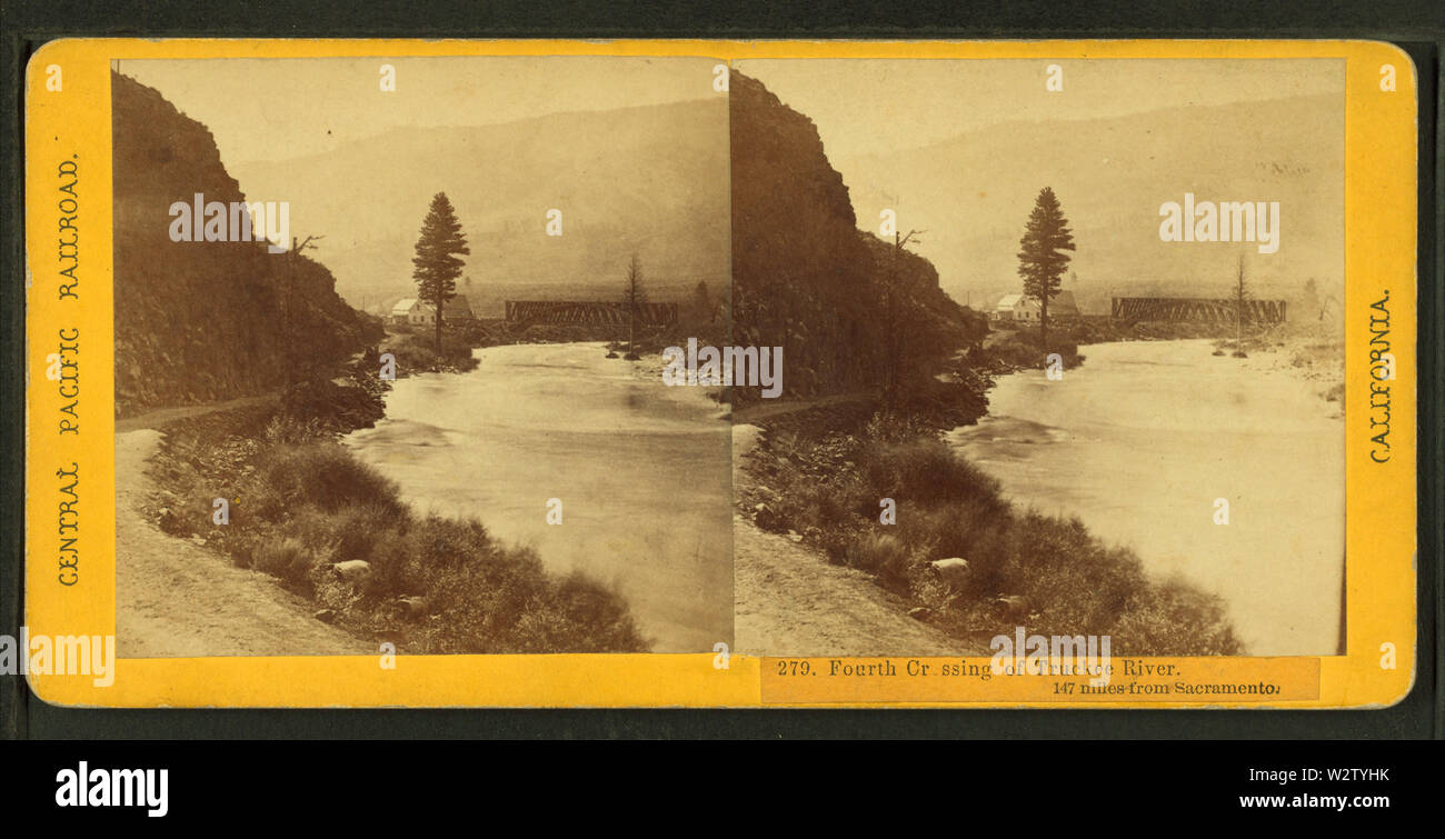 Quatrième Traversée de la rivière Truckee 147 milles de Sacramento, par Hart, Alfred A, 1816-1908 Banque D'Images