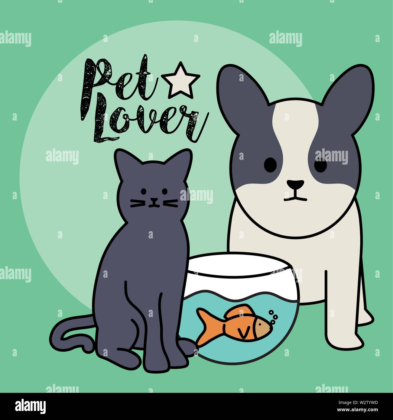 Chien et chat avec des poissons dans l'aquarium de mascottes vector illustration design Illustration de Vecteur