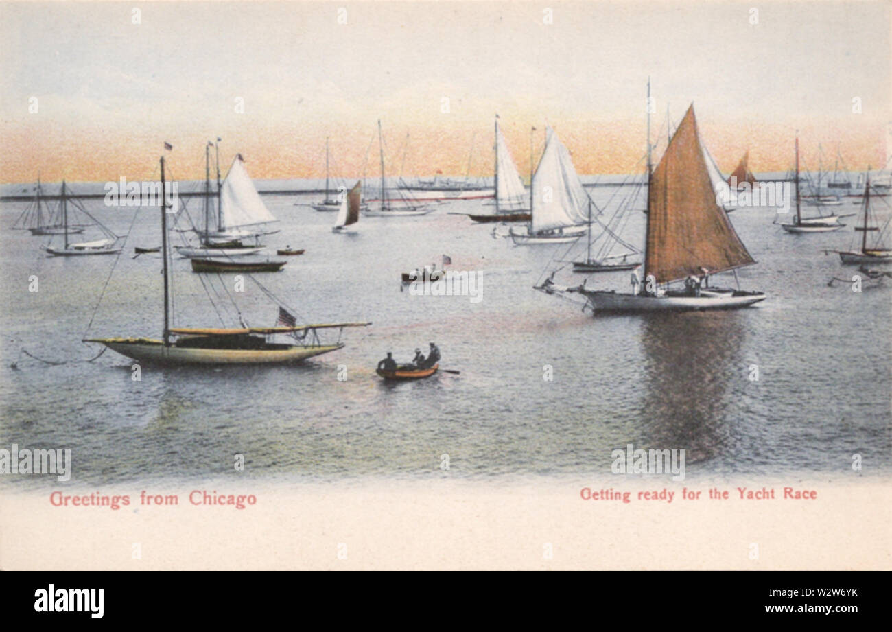 Salutations de Chicago étant prêt pour le Yacht Race Banque D'Images