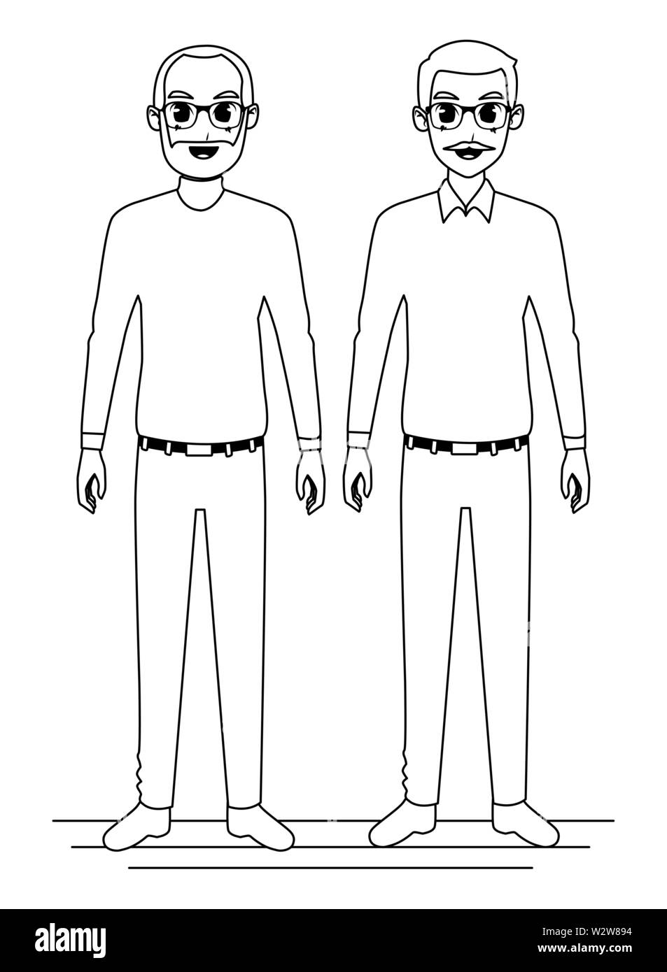 Les personnes âgées en souriant et heureux en noir et blanc Illustration de Vecteur