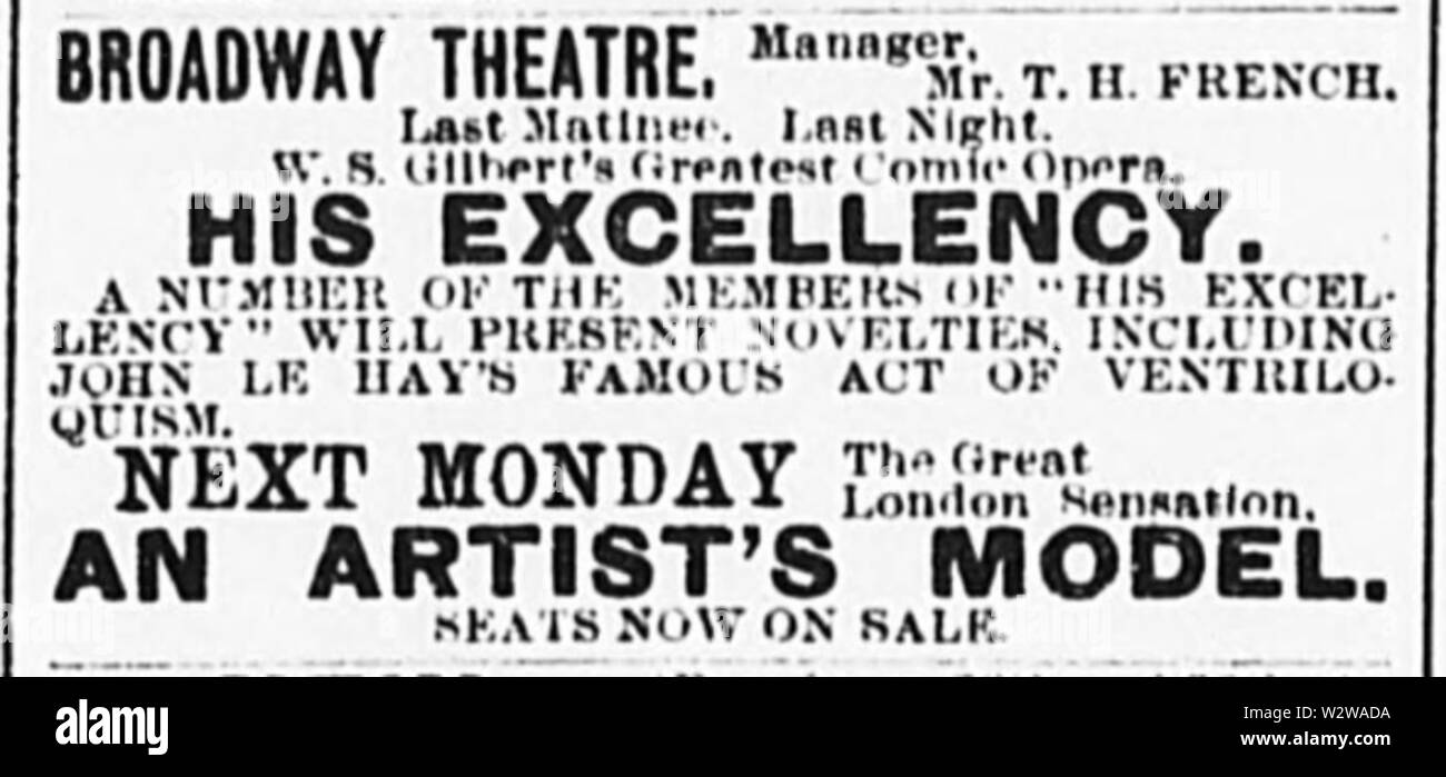 Son Excellence Un modèle d'artistes Théâtre de Broadway NY Sun Dec 21 1895 Banque D'Images