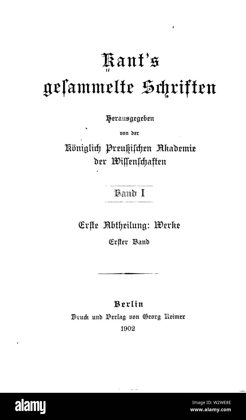 Immanuel Kants gesammelte Schriften Band 1 Page 001 Banque D'Images