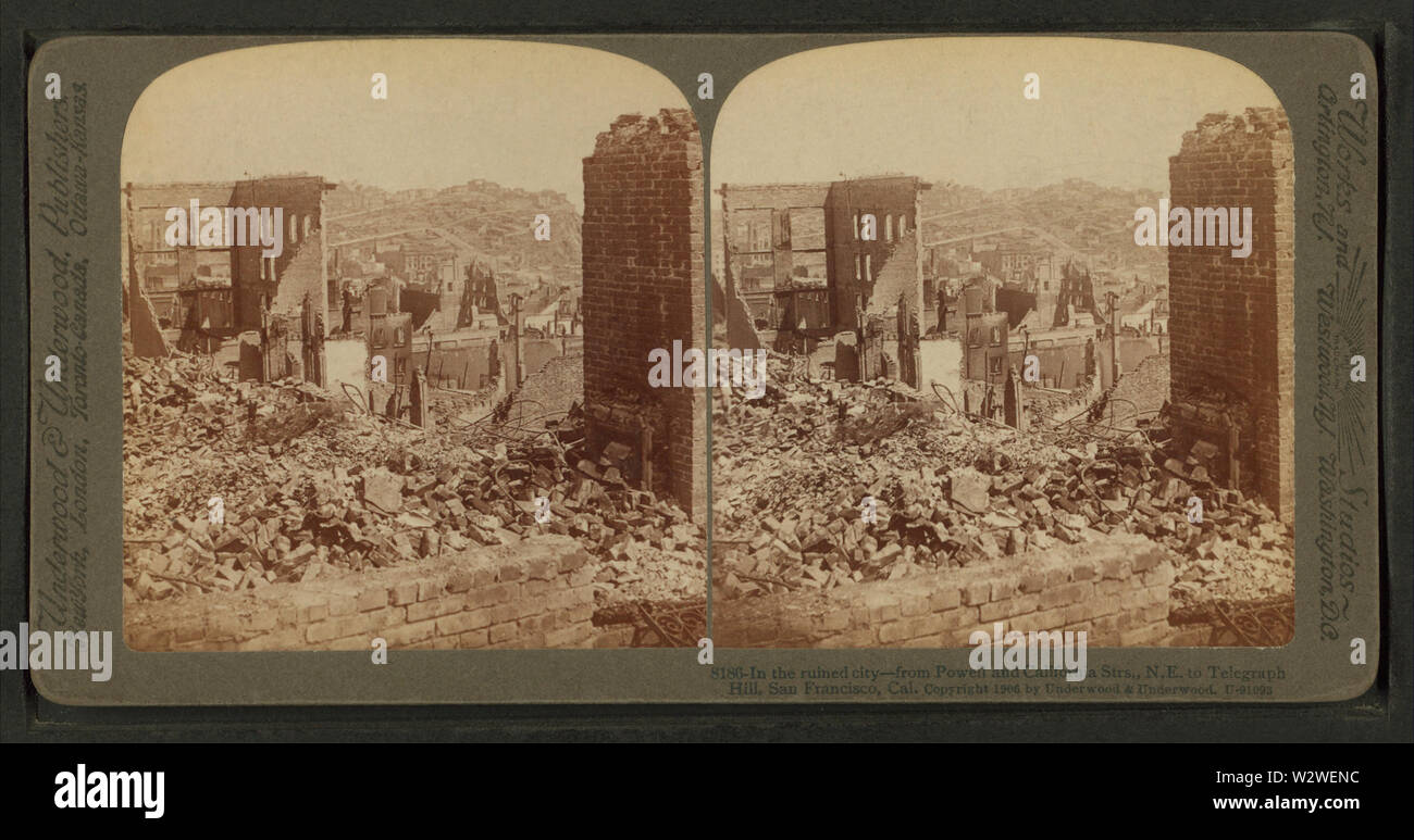 Dans la ville en ruines, de Powell et de la Californie, à DOD NE Telegraph Hill, San Francisco, Cal, par Underwood & Underwood Banque D'Images