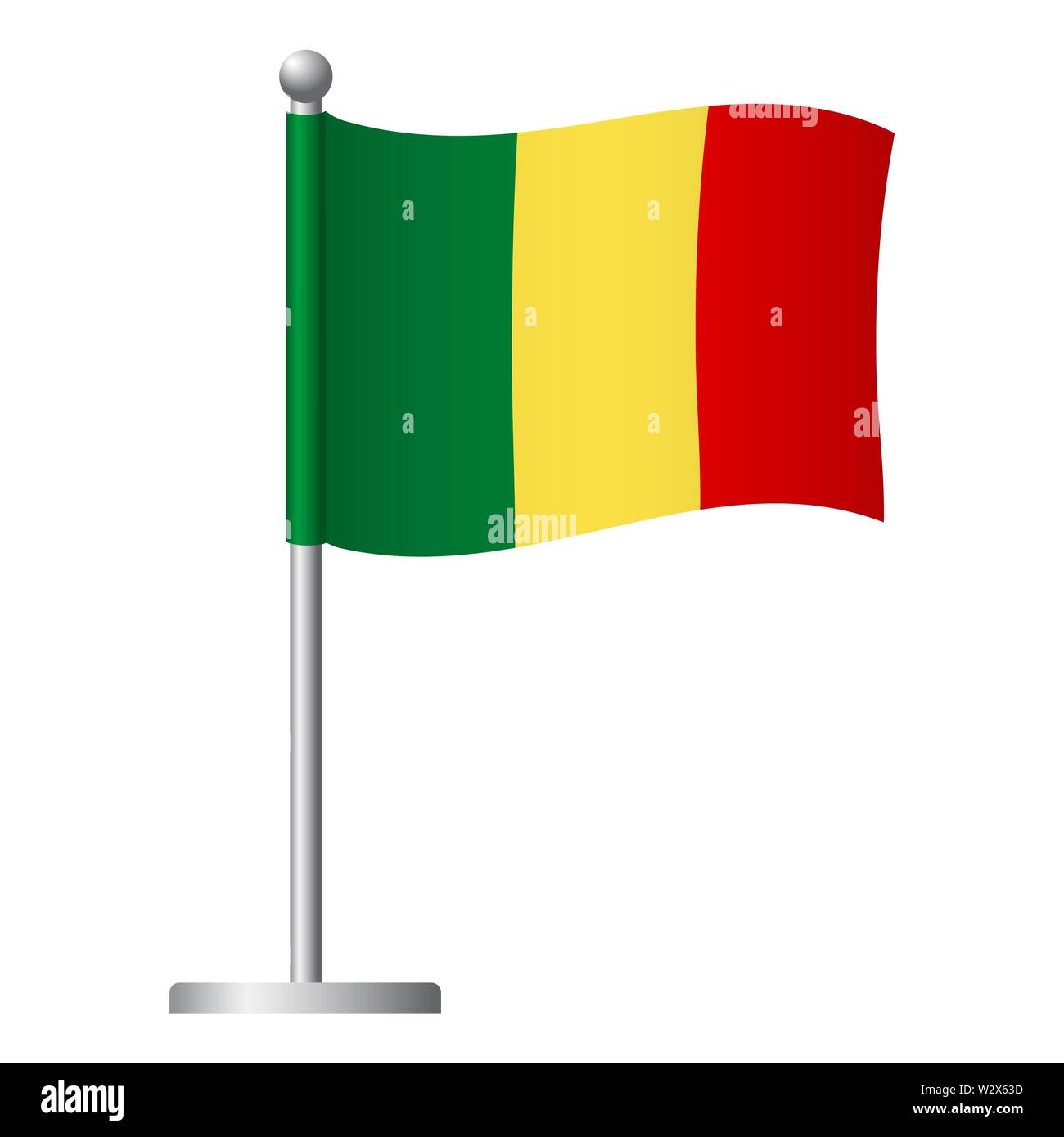 Mali drapeau sur mât. Mât en métal. Drapeau national du Mali illustration Banque D'Images