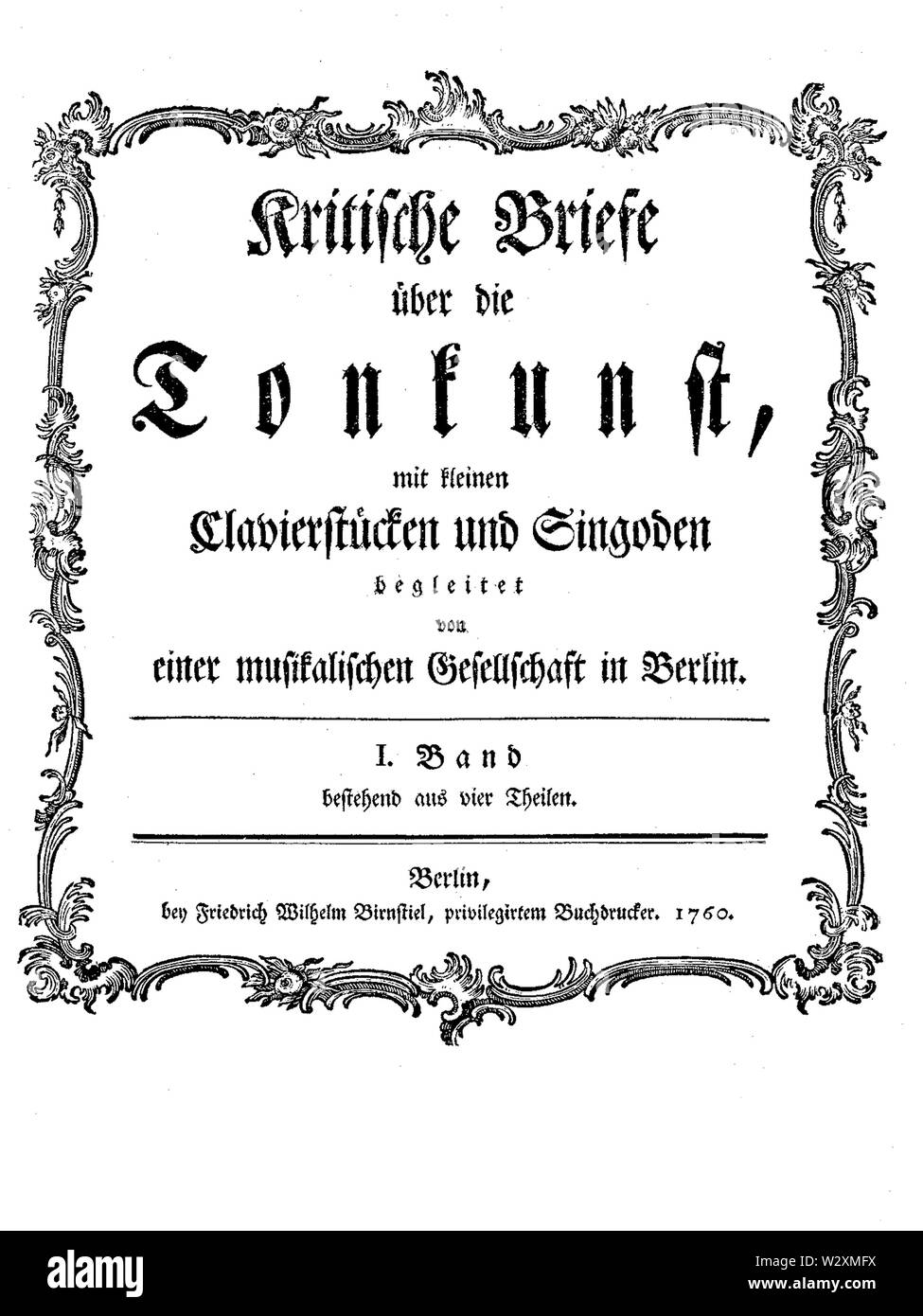 Kritische Briefe Tonkunst 1760 Titel Banque D'Images