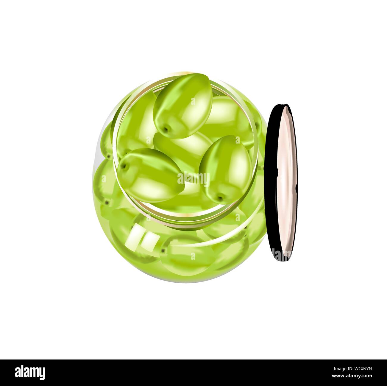 Olive verte stockées dans un bocal de verre Illustration de Vecteur