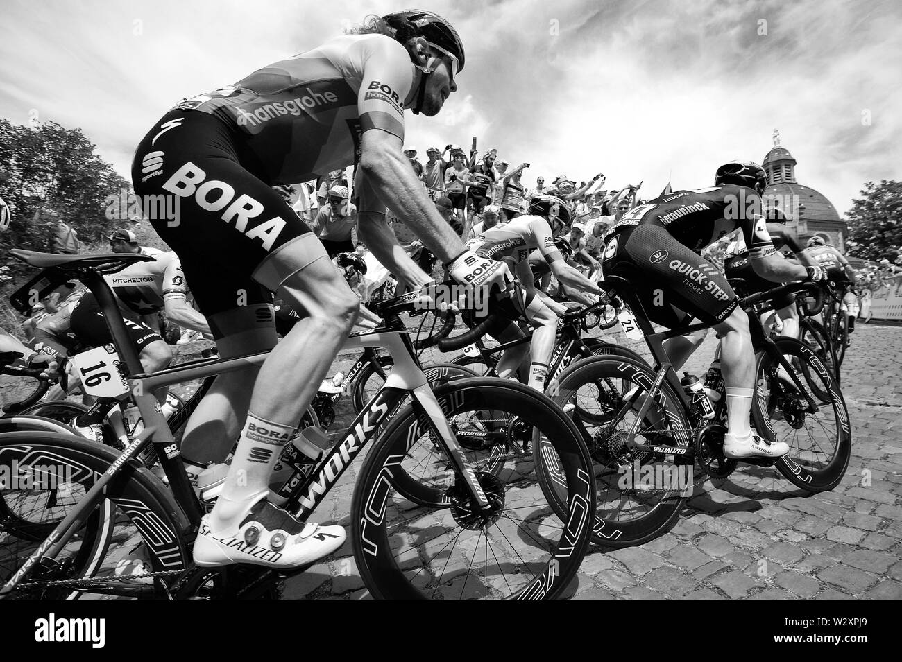 Randonnée à vélo, Tour de France, Grand Départ à Bruxelles, 1re Étape. Daniel Oss (ITA) sur le culte vélo Muur van Geraardsbergen. Banque D'Images