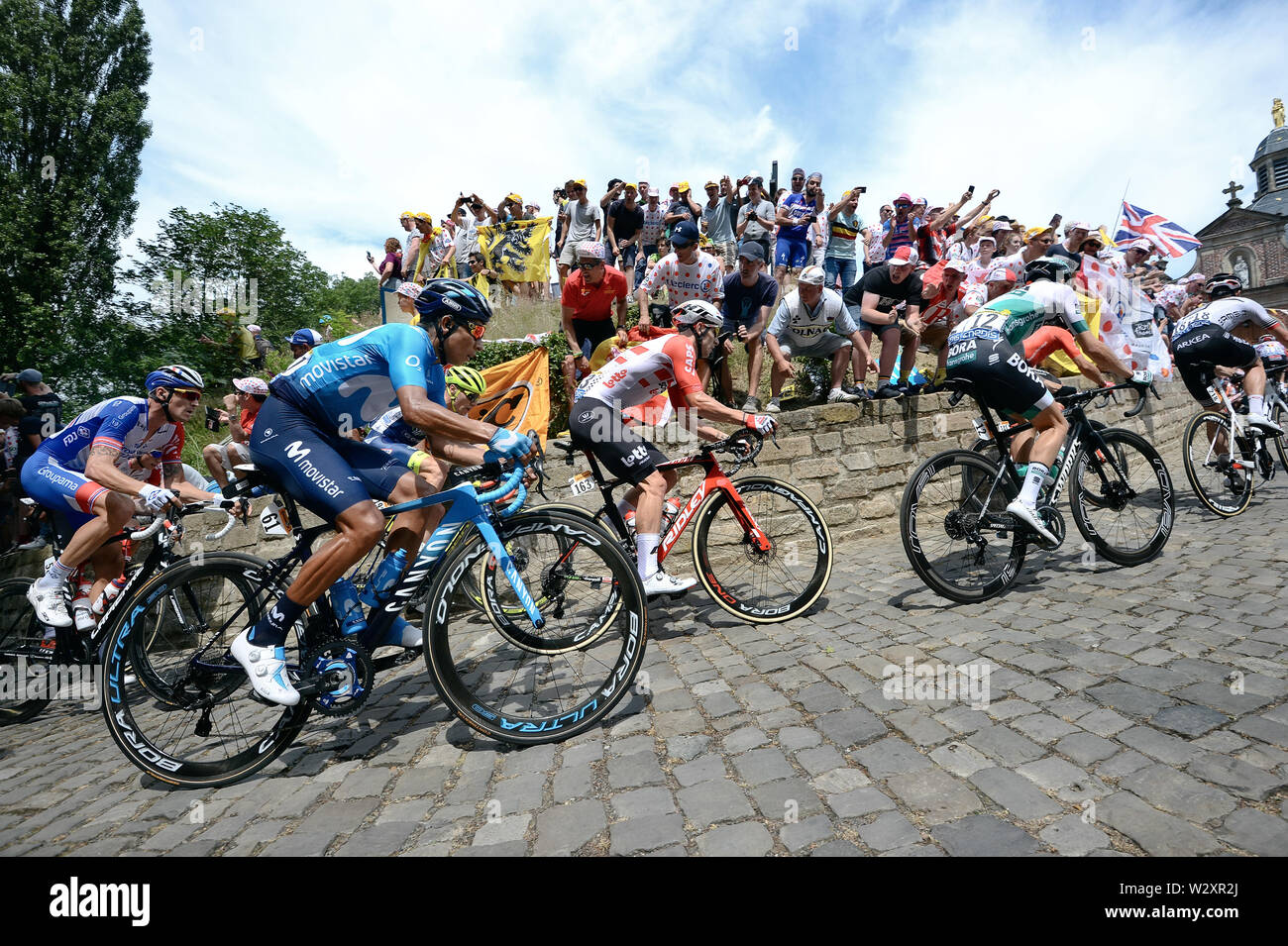 Randonnée à vélo, Tour de France, Grand Départ à Bruxelles, 1re Étape. Nairo Quintana (COL) sur la route culte Muur van Geraardsbergen. Banque D'Images