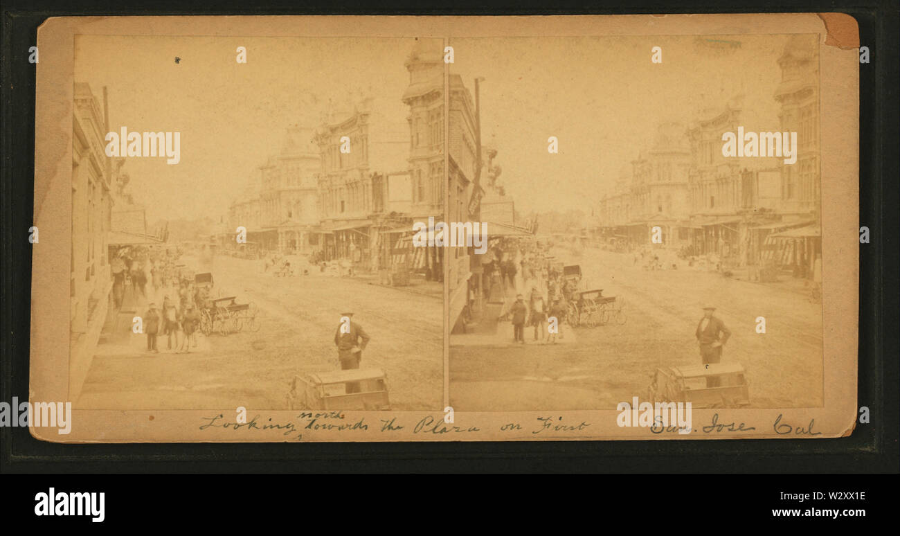 Vue en direction nord vers la Plaza sur Première, San Jose, Cal, de Robert N Dennis collection de vues stéréoscopiques Banque D'Images
