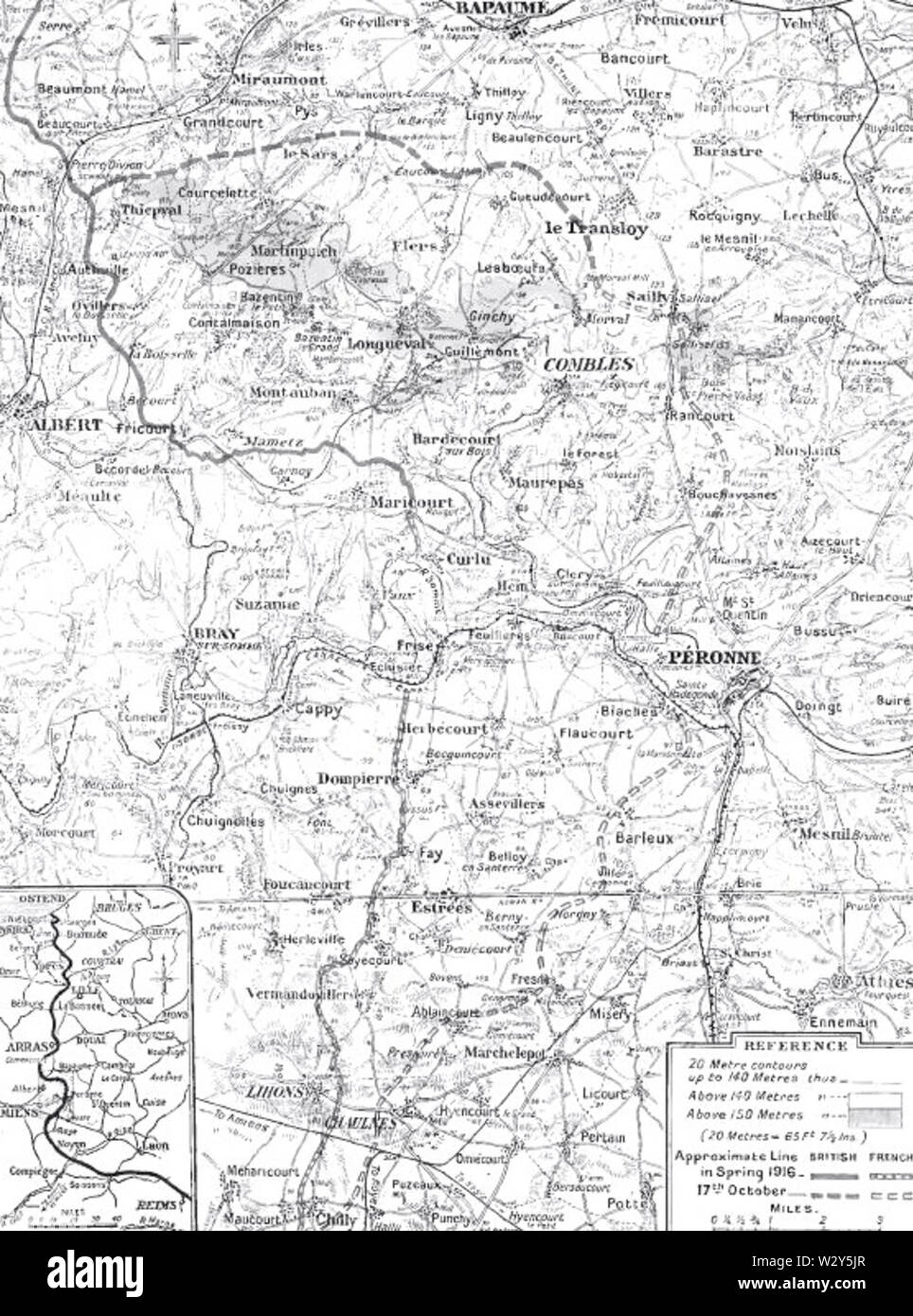 Carte de la front de la Somme en 1916 Banque D'Images