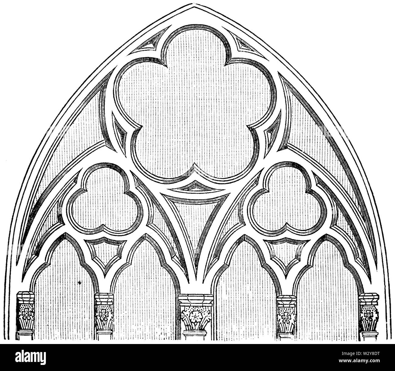Den vacances delen av ett bevarat masverk medeltida från ett av de södra sidoskeppsfönstren j'Skara domkyrka. 1762-1765 ersattes huggna stenmasverken de tidigare av järnspröjs, hommes delar av av ett masverken eftervärlden återinsattes sparades jusqu'Zettervalls Helgo och dans restaurering 1886-1894. (Källa : Hans Hildebrands uppsats om Skara domkyrka.) Banque D'Images