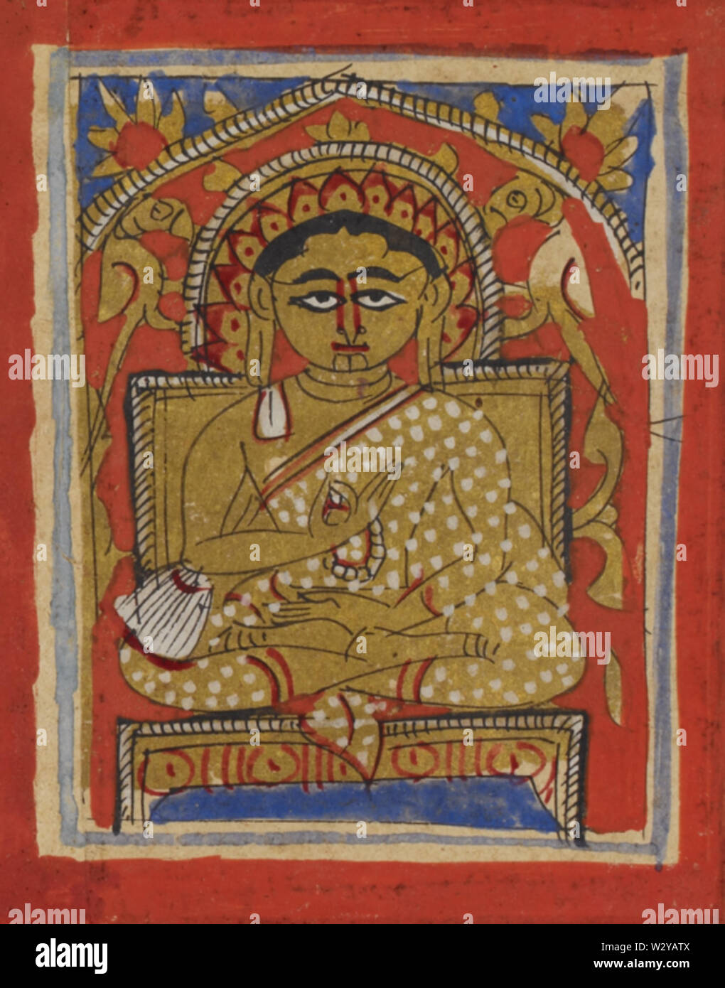 D Gautamasvāmin miniature assis, dans le typique Śvetāmbara robe monastique et tenant un rosaire, 15e siècle (British Library ou 5616A) Banque D'Images