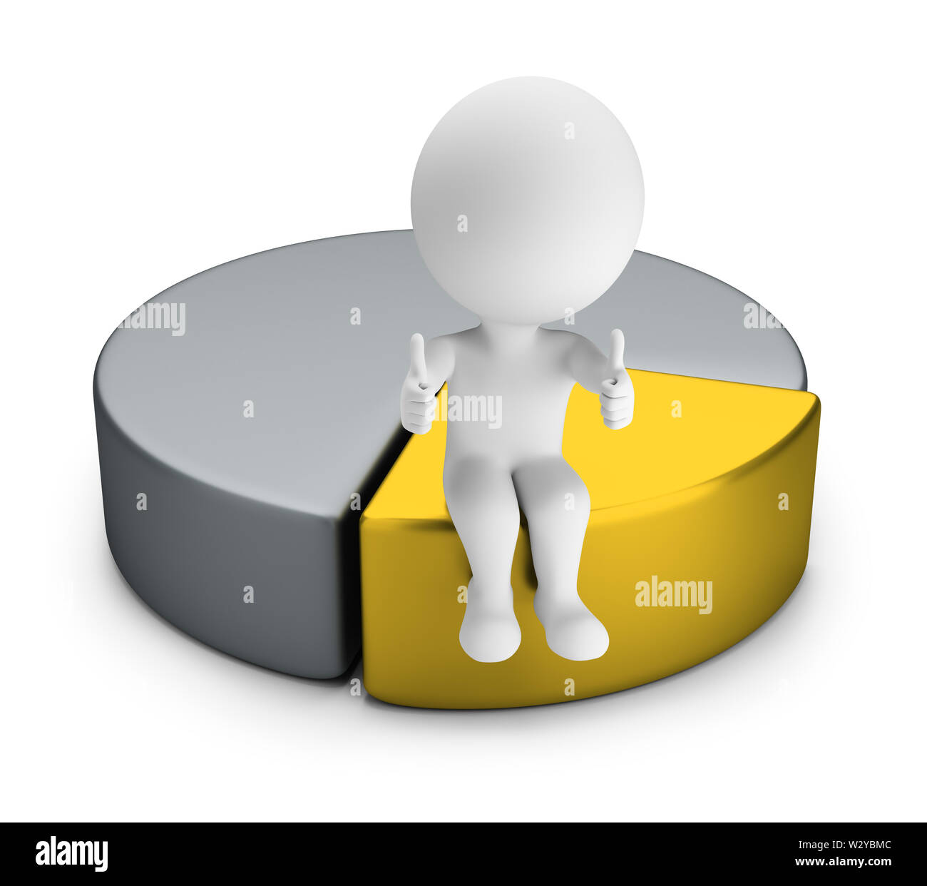 Petite personne 3d avec deux pouces vers le haut est situé sur la meilleure partie de la carte. Image 3d. Arrière-plan blanc. Banque D'Images
