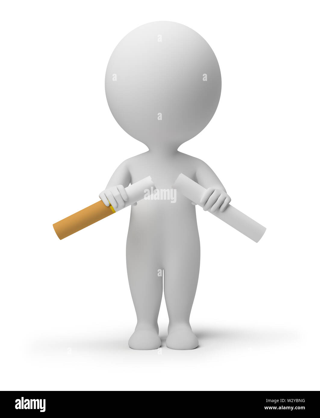 Petit 3d personne briser une cigarette. Image 3d. Isolé sur fond blanc. Banque D'Images