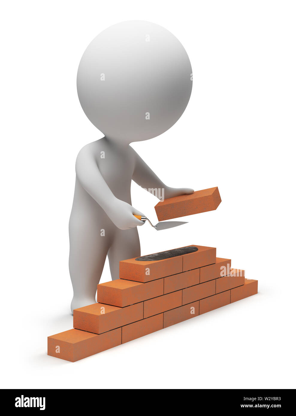 Les petites gens - 3d builder fixant les briques. Image 3d. Isolé sur fond blanc. Banque D'Images