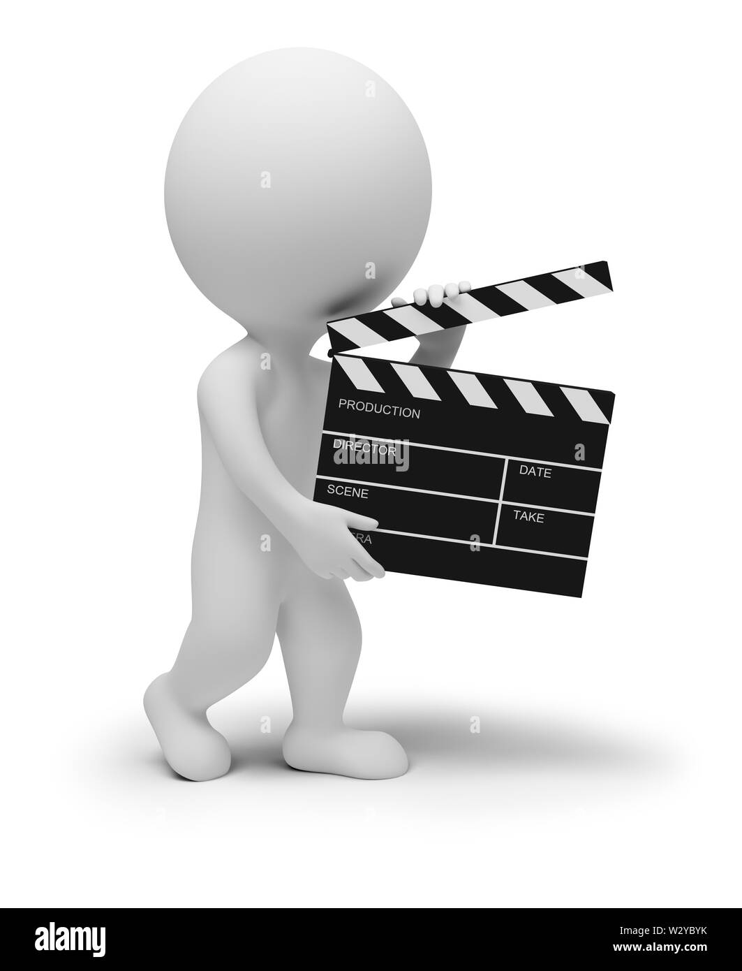 Les petites personnes 3d - directeur avec clapper pour film. Image 3d. Isolé sur fond blanc. Banque D'Images