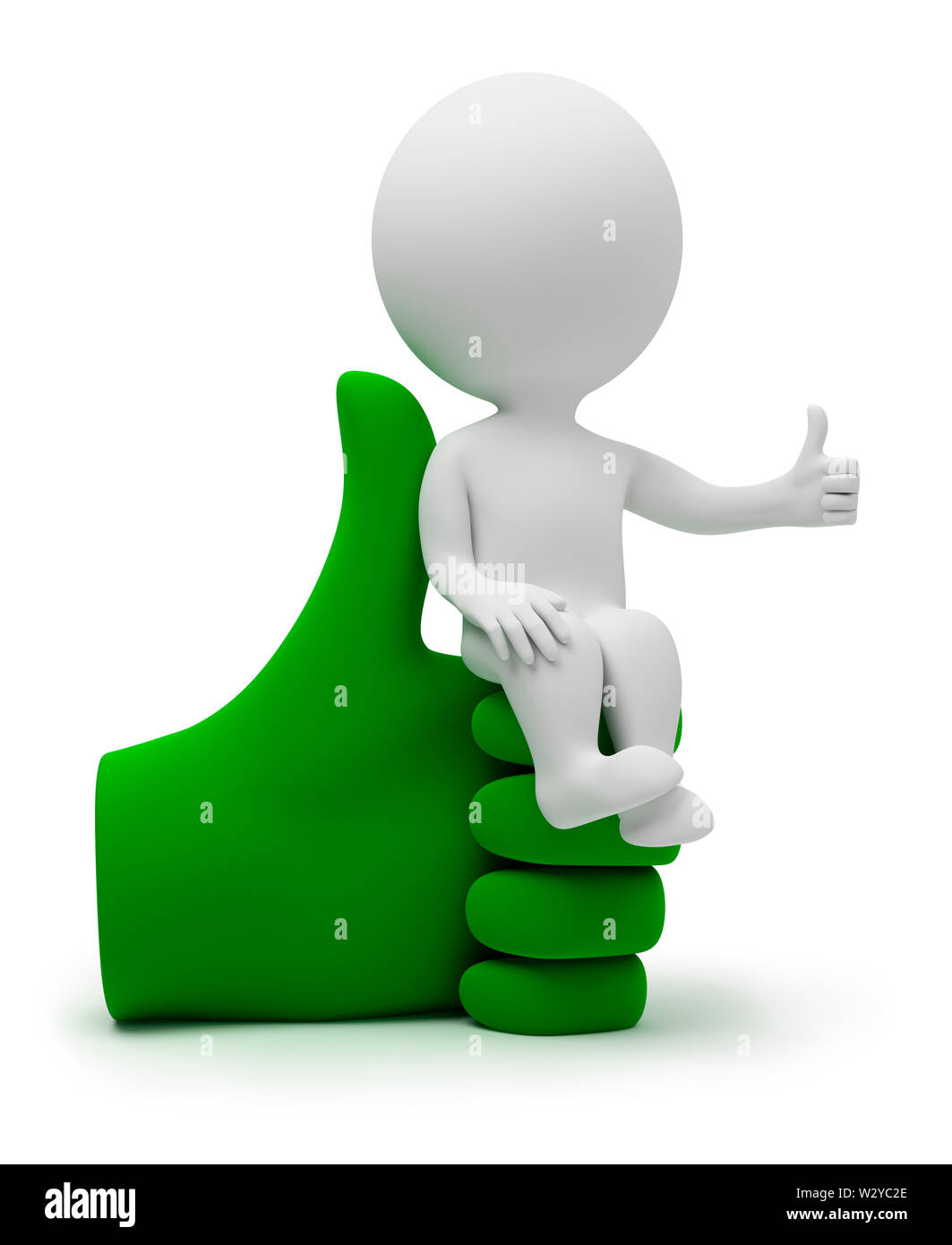 Petit 3d des gens assis sur un symbole positif. Image 3d. Isolé sur fond blanc. Banque D'Images