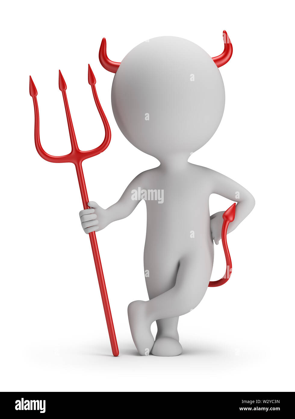 Petite personne 3d - devil avec un trident. Image 3d. Arrière-plan blanc. Banque D'Images