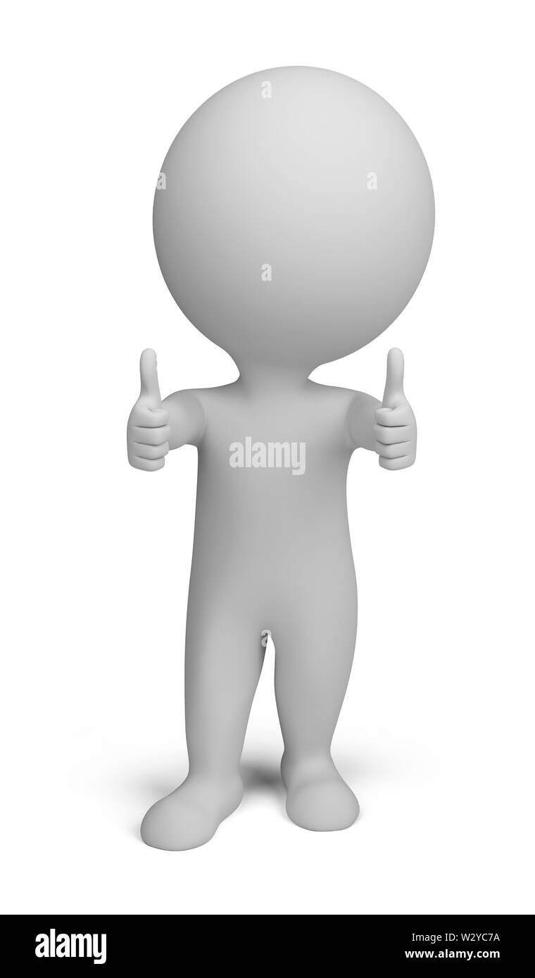 Petite personne 3d - double Thumbs up. Image 3d. Isolé sur fond blanc. Banque D'Images