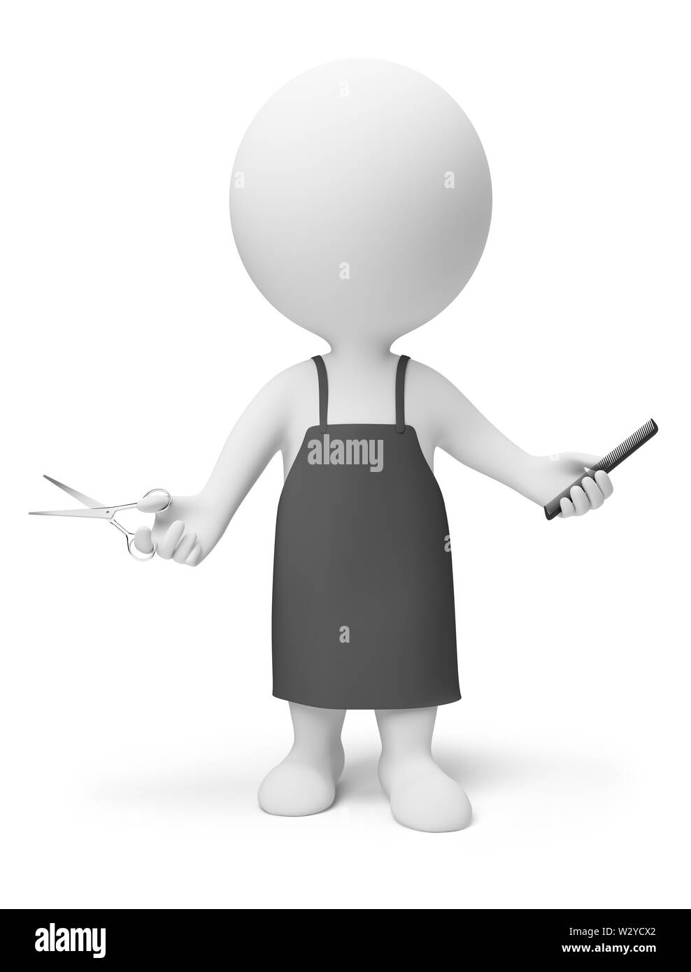 Les petites personnes 3d - coiffure avec des ciseaux et une brosse. Image 3d. Isolé sur fond blanc. Banque D'Images