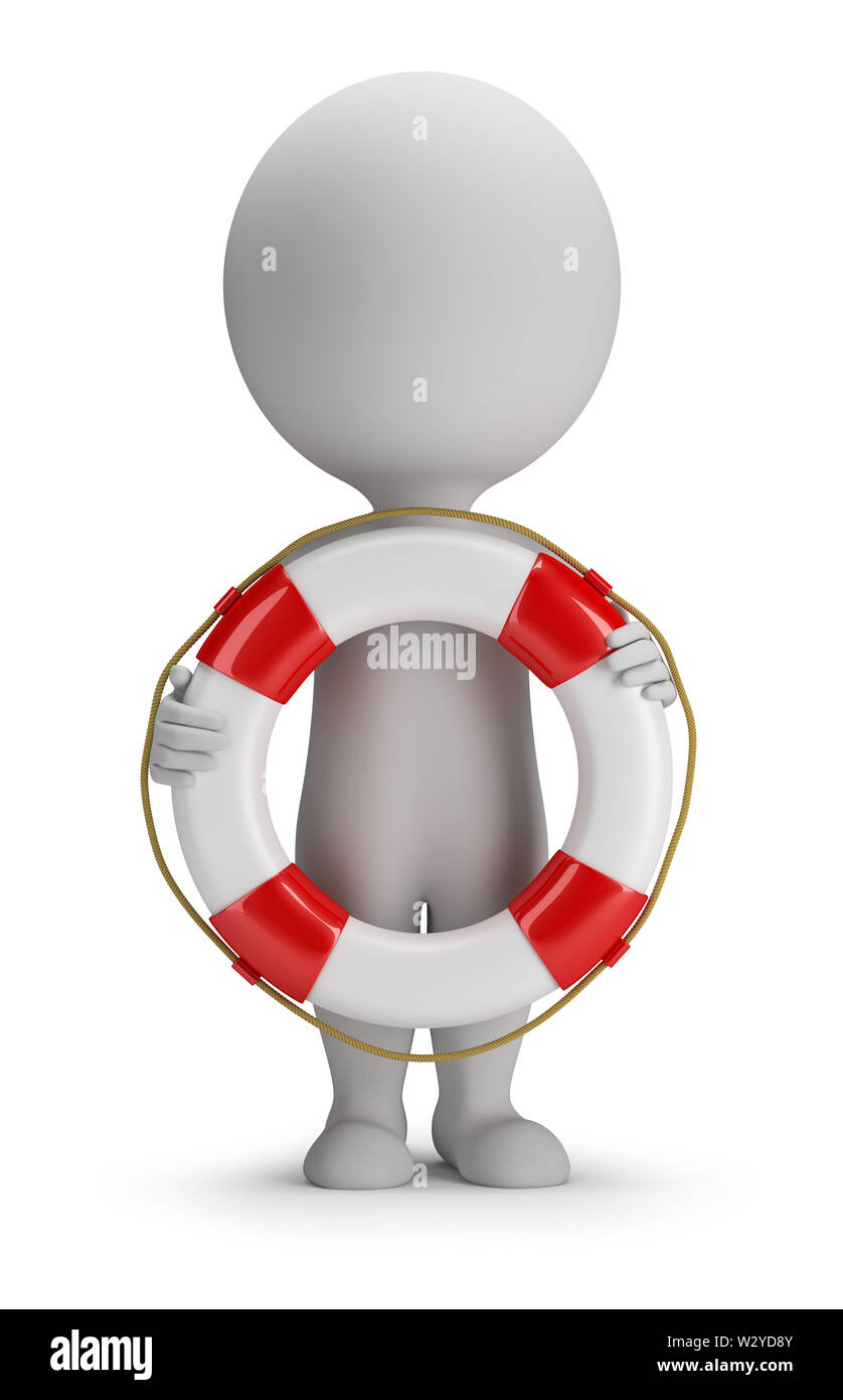 Petit 3d personne debout avec une corde dans les mains de. Image 3d. Arrière-plan blanc. Banque D'Images