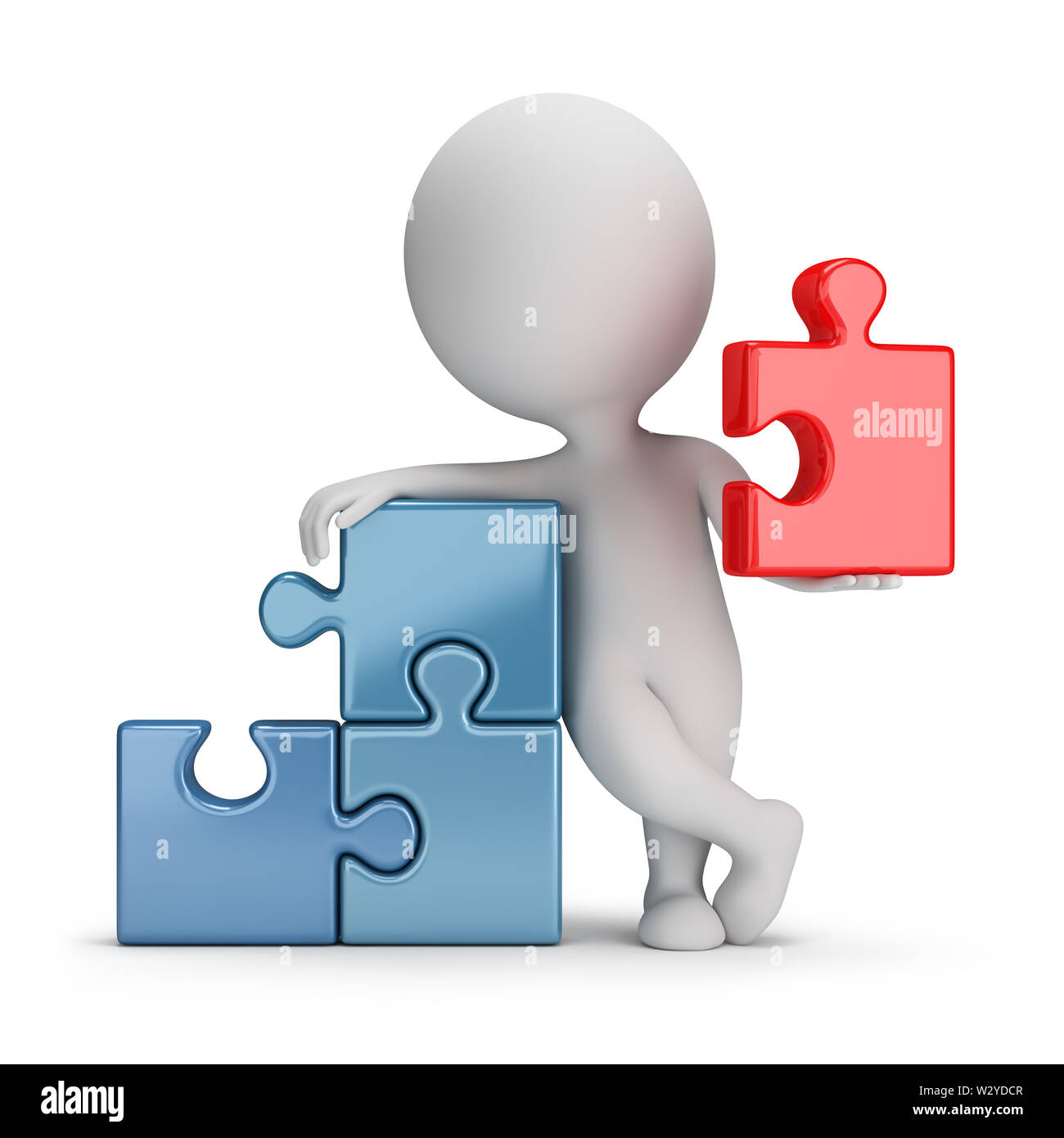 Petite personne 3d puzzle principal armé. Image 3d. Arrière-plan blanc. Banque D'Images