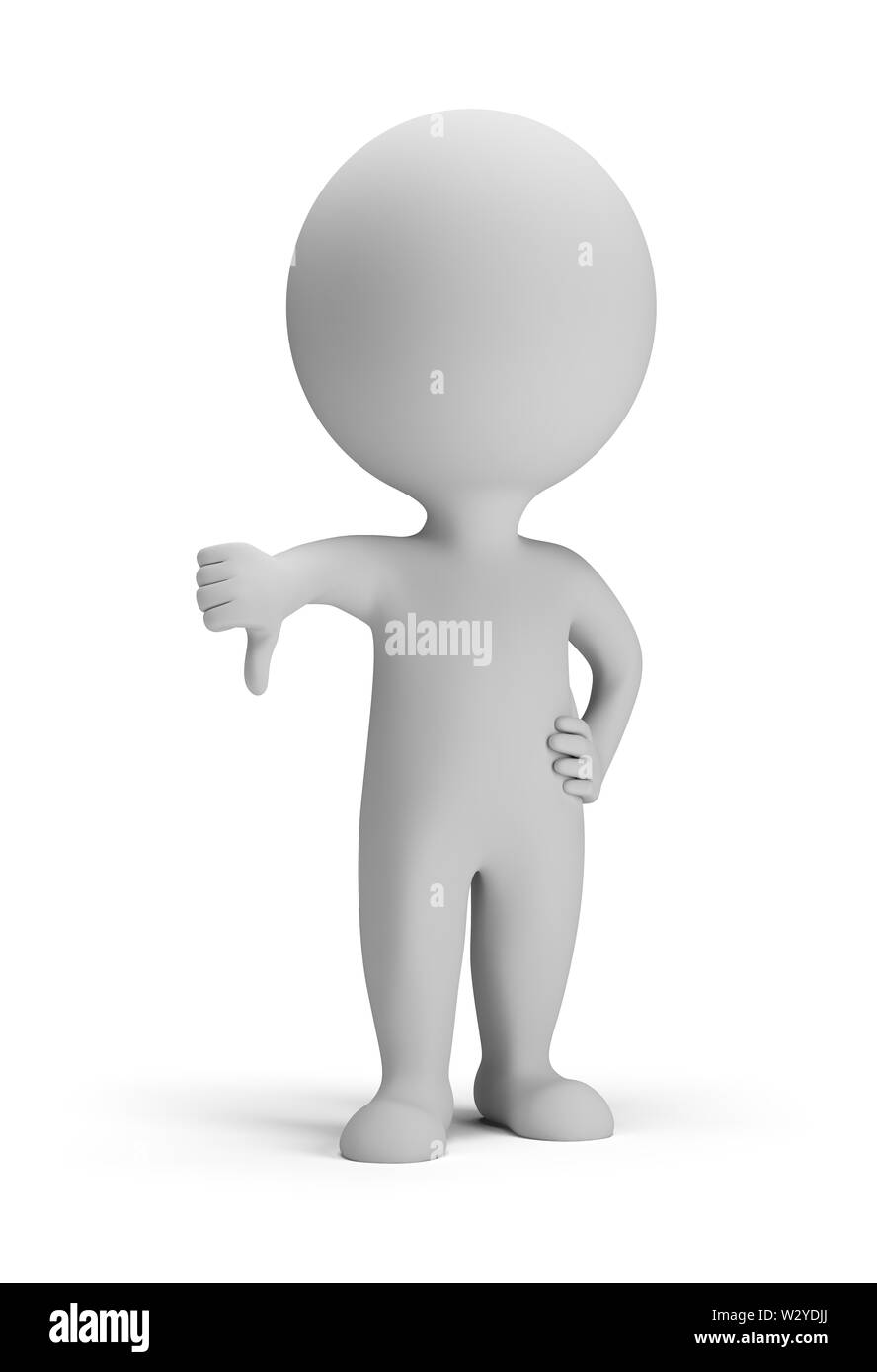 Petite personne 3d - pouce pointant vers le bas. Image 3d. Isolé sur fond blanc. Banque D'Images