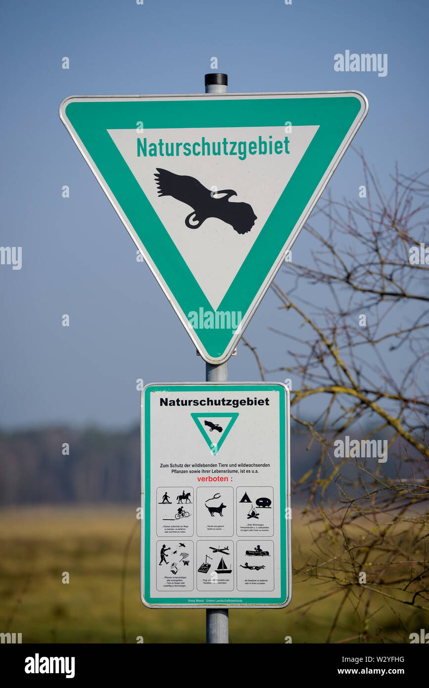 Signe de la réserve naturelle, février, Rhénanie du Nord-Westphalie, Allemagne Banque D'Images