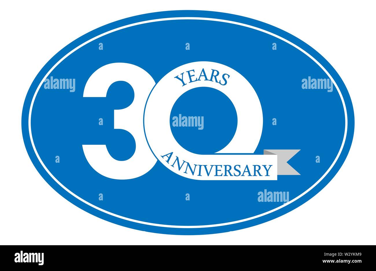 30 ans anniversaire inscription sur ovale bleu, design plat simple Illustration de Vecteur