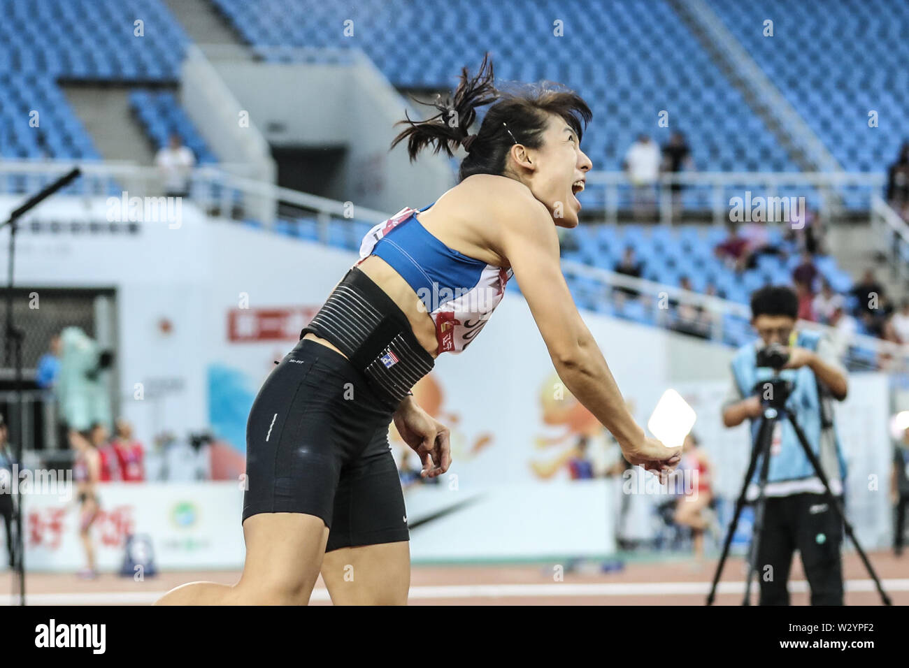 Shenyang, province de Liaoning en Chine. 11 juillet, 2019. Lyu Huihui fait concurrence au cours de la finale du javelot femmes à la nationale de la Chine 2019 Tournoi d'athlétisme à Shenyang, Liaoning Province du nord-est de la Chine, le 11 juillet 2019. Lyu Huihui réclamé le titre avec un nouveau record de 67,83 mètres de l'Asie. Source : Xinhua/Yulong Pan/Alamy Live News Banque D'Images