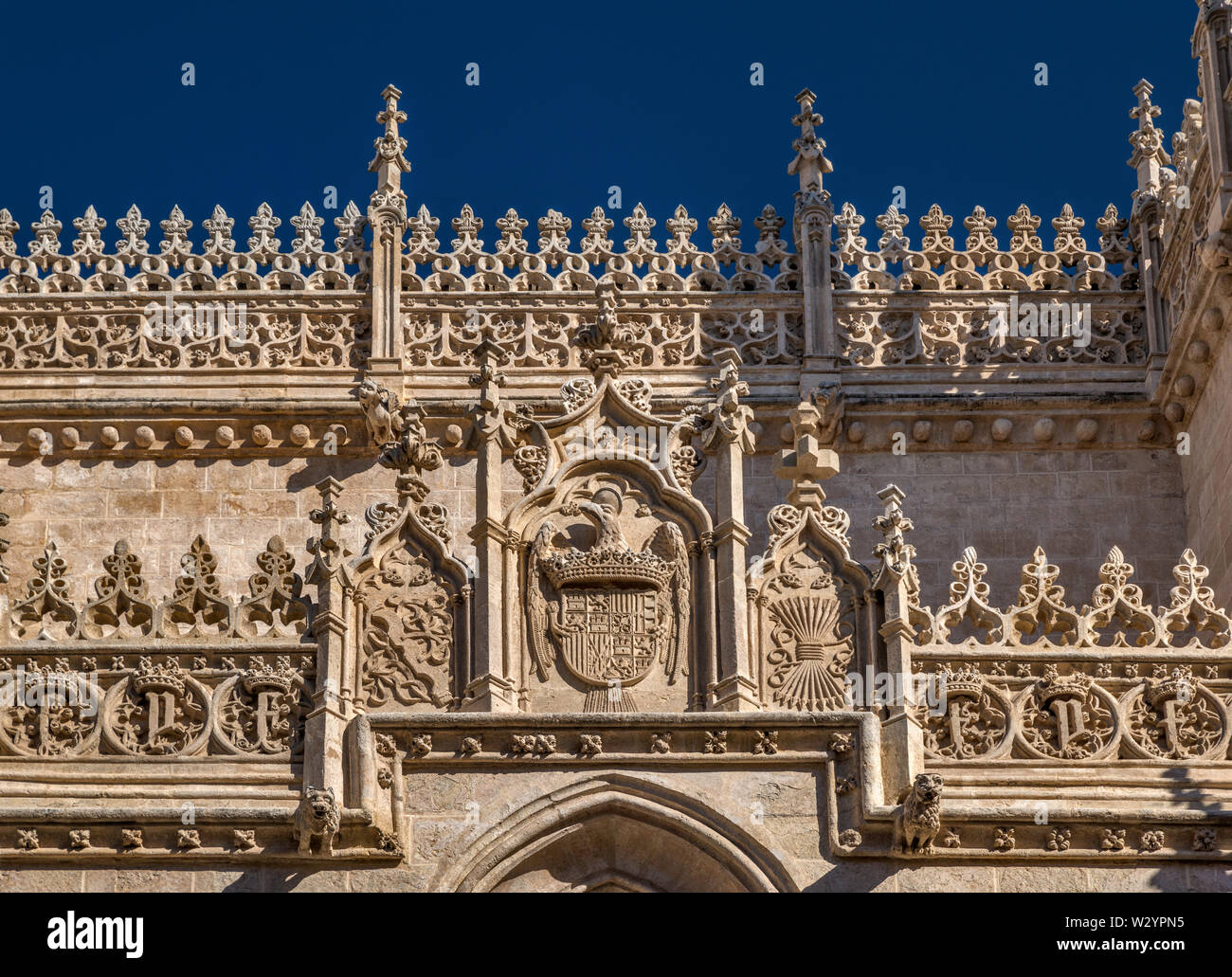 Façade de sculptures à la Capilla Real, de style Renaissance, 16e siècle, quartier de la Cathédrale de Grenade, Andalousie, Espagne Banque D'Images