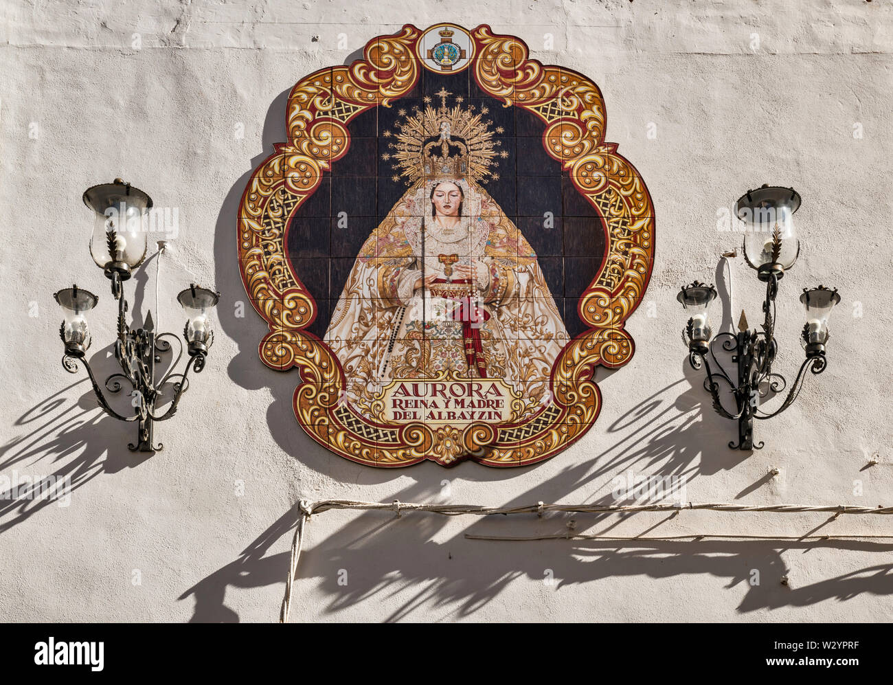 Vierge Marie tile image à l église de San Gregorio Bético, église de quartier de l'Albayzin à Grenade, Andalousie, Espagne Banque D'Images