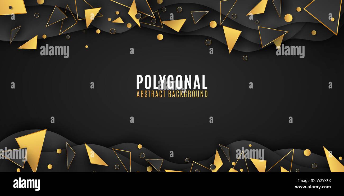 Des formes géométriques. Résumé fond. Brochure élégante pour votre conception. Les vagues de papier. Poly bas style. Triangles d'or et noir. Design liquide. Polyg Illustration de Vecteur