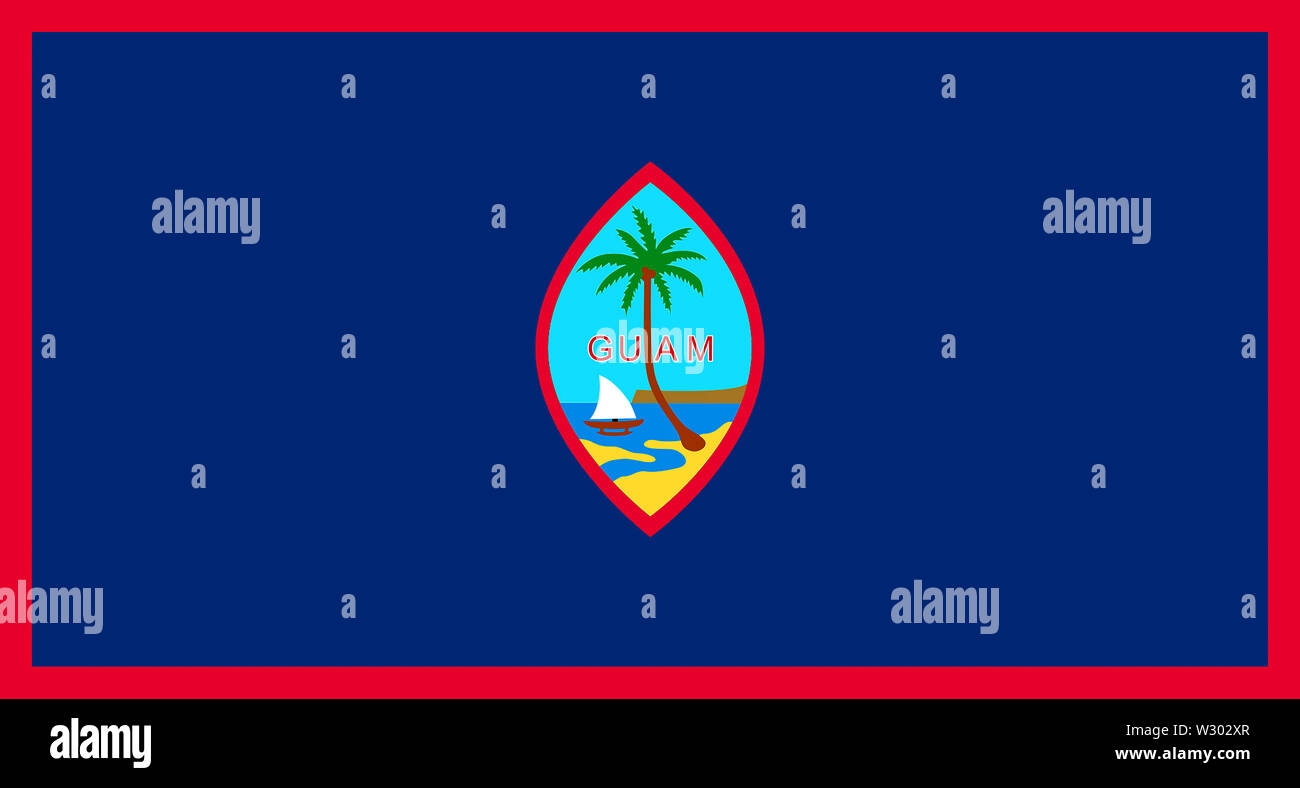 Les indicateurs avec des armoiries de la territoire de Guam dans l'océan Pacifique - USA. Banque D'Images