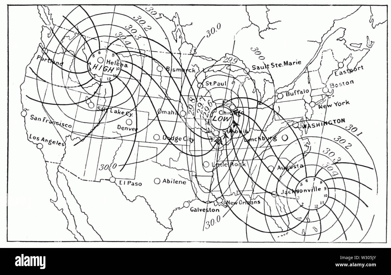 PSM V53 D325 montrant les isobares et lignes de vent Banque D'Images