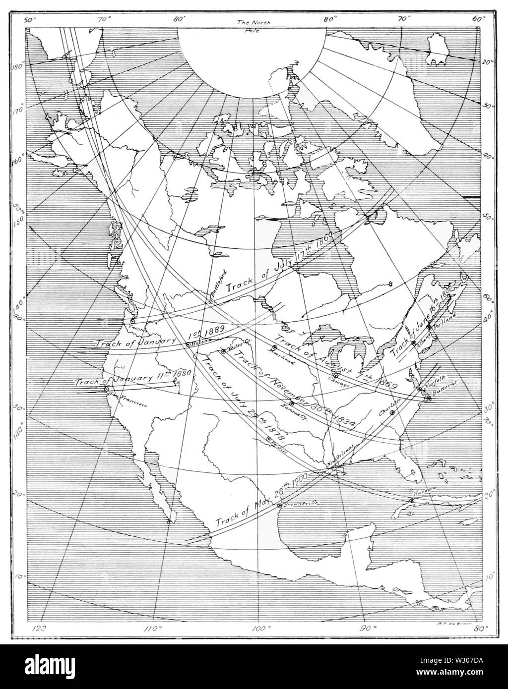 PSM V57 D023 pistes nord-américain de toutes les éclipses totales au 19e siècle Banque D'Images PSM V57 D023 pistes nord-américain de toutes les éclipses totales au 19e siècle Banque D'Images