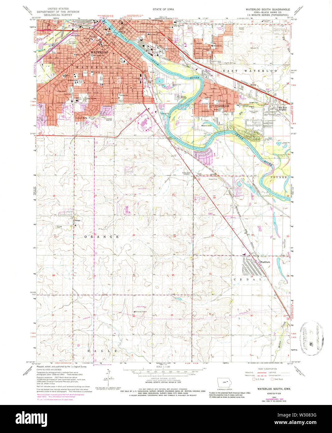 Cartes topographiques USGS IOWA IA Waterloo Sud 1756961963 Restauration 24000 Banque D'Images