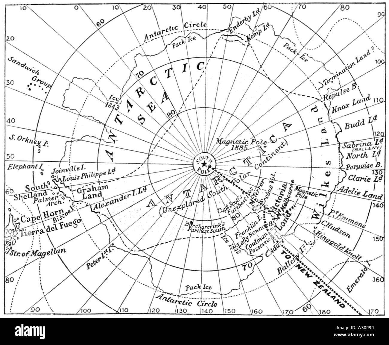 PSM V74 D521 Plan de la région antarctique montrant shackleton à vélo Banque D'Images
