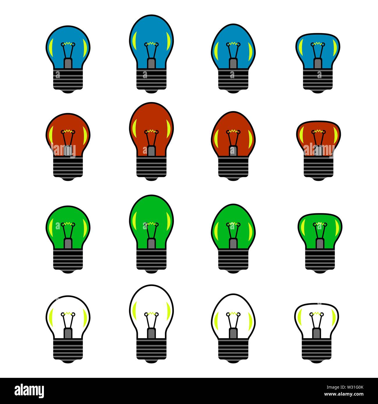 Ensemble d'ampoule colorée isolé sur fond blanc Illustration de Vecteur